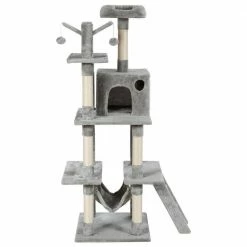Gray 65.7 in. Cat Trees and Scratch Posts Furniture Cover Kitten Climbing Tower Cat Condo Playground with Ladder by WELLFOR