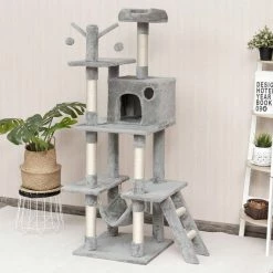 Gray 65.7 in. Cat Trees and Scratch Posts Furniture Cover Kitten Climbing Tower Cat Condo Playground with Ladder by WELLFOR 16 Gray 65.7 in. Cat Trees and Scratch Posts Furniture Cover Kitten Climbing Tower Cat Condo Playground with Ladder by WELLFOR -Cheap Bird & Wildlife Supplies Store cat trees scratch posts ps hwy 7346sl 76 1000