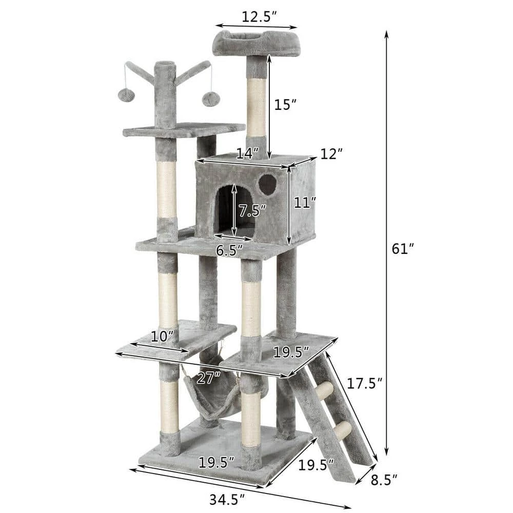 Gray 65.7 in. Cat Trees and Scratch Posts Furniture Cover Kitten Climbing Tower Cat Condo Playground with Ladder by WELLFOR 3 Gray 65.7 in. Cat Trees and Scratch Posts Furniture Cover Kitten Climbing Tower Cat Condo Playground with Ladder by WELLFOR - Image 3