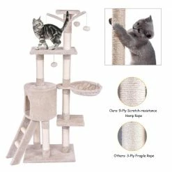 Beige Cat Trees and Scratch Posts Furniture Cover Kitten Climbing Tower Cat Condo with Sisal-Covered Posts and Ladder by WELLFOR -Cheap Bird & Wildlife Supplies Store cat trees scratch posts ps hwy 7389be 1f 1000