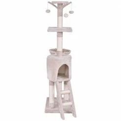 Beige Cat Trees and Scratch Posts Furniture Cover Kitten Climbing Tower Cat Condo with Sisal-Covered Posts and Ladder by WELLFOR -Cheap Bird & Wildlife Supplies Store cat trees scratch posts ps hwy 7389be 44 1000