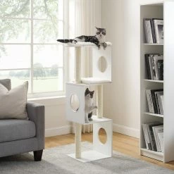 Sheree 50 in. White Cat Tree by Sam's Pets -Cheap Bird & Wildlife Supplies Store cat trees scratch posts sp ct1297wh 1f 1000