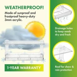 Weatherproof Window Bird Feeder with Strong Suction Cups, Drainage Holes, and 3-Sectioned Removable Tray by DF OMER -Cheap Bird & Wildlife Supplies Store clear bird feeders dfo wbf 001 1f 1000
