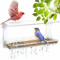 Weatherproof Window Bird Feeder with Strong Suction Cups, Drainage Holes, and 3-Sectioned Removable Tray by DF OMER