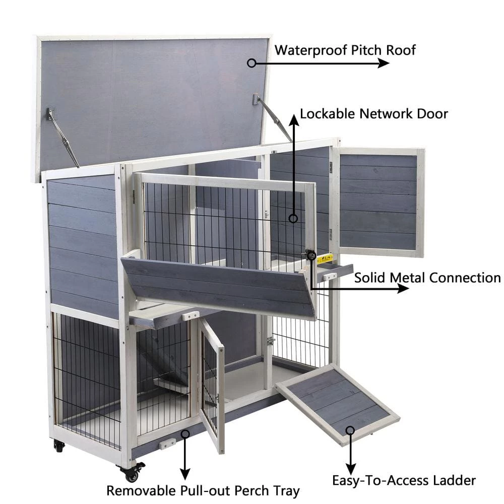 2-Tier Rabbit Hutch Bunny House with Lockable Casters by COZIWOW 5 2-Tier Rabbit Hutch Bunny House with Lockable Casters by COZIWOW - Image 5