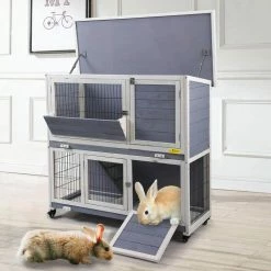 2-Tier Rabbit Hutch Bunny House with Lockable Casters by COZIWOW 12 2-Tier Rabbit Hutch Bunny House with Lockable Casters by COZIWOW -Cheap Bird & Wildlife Supplies Store coziwow beds cages cw12a0414 gm 44 1000