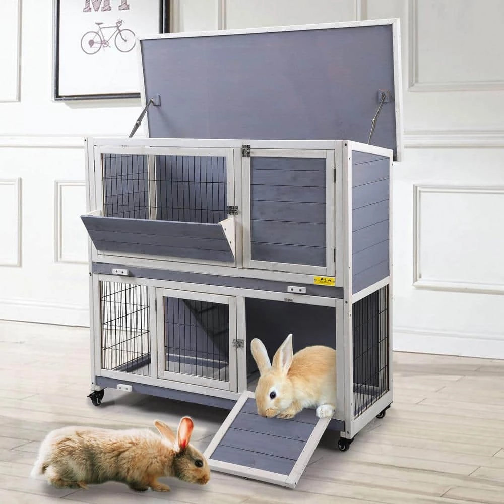 2-Tier Rabbit Hutch Bunny House with Lockable Casters by COZIWOW 6 2-Tier Rabbit Hutch Bunny House with Lockable Casters by COZIWOW - Image 6