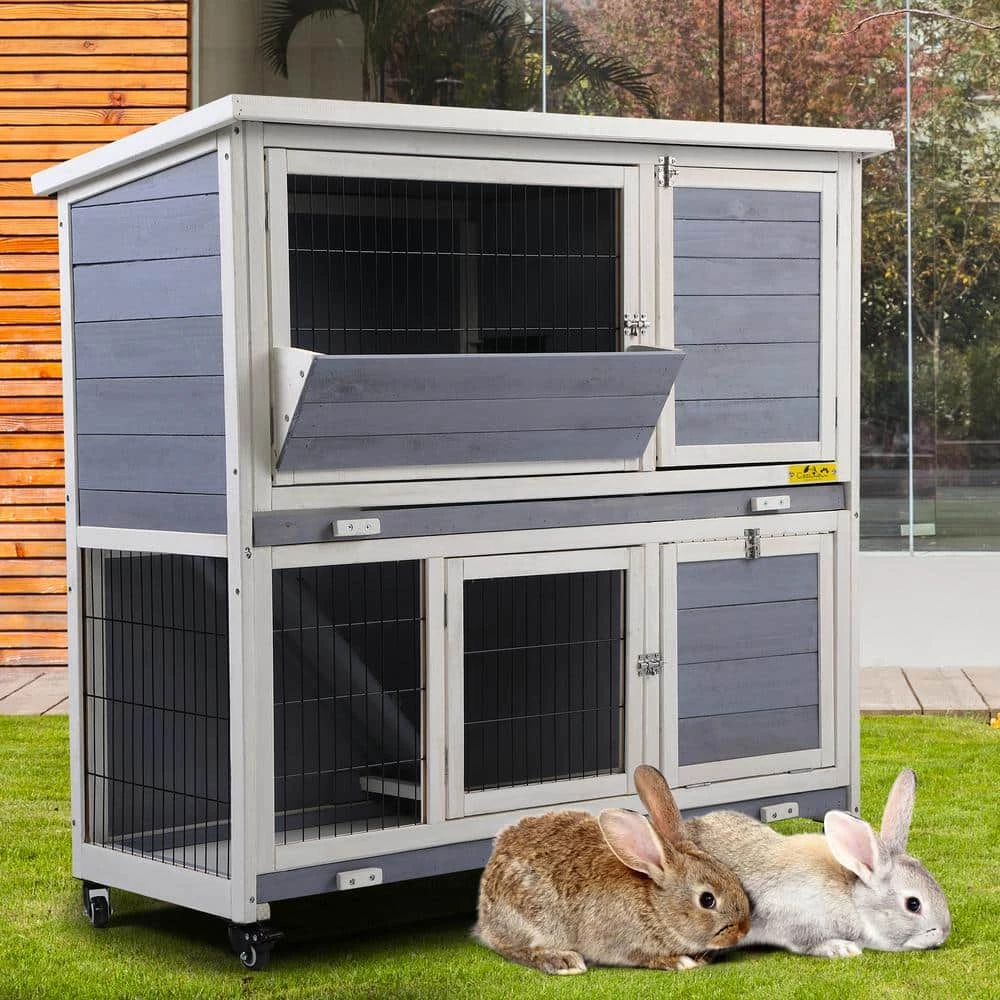 2-Tier Rabbit Hutch Bunny House with Lockable Casters by COZIWOW 2 2-Tier Rabbit Hutch Bunny House with Lockable Casters by COZIWOW - Image 2