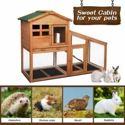 Rabbit Hutch Wood 2-Story Bunny House with Slant Sunlight Panel Orange by COZIWOW -Cheap Bird & Wildlife Supplies Store coziwow beds cages cw12e0488 44 1000