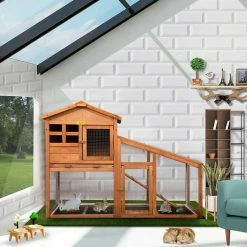 Rabbit Hutch Wood 2-Story Bunny House with Slant Sunlight Panel Orange by COZIWOW -Cheap Bird & Wildlife Supplies Store coziwow beds cages cw12e0488 fa 1000