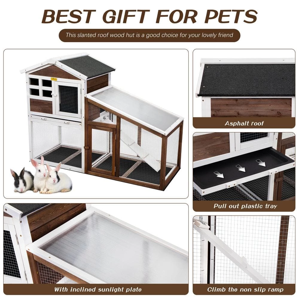Rabbit Hutch Small Animal Cage With Run and Pull Out Tray Indoor/Outdoor by COZIWOW 4 Rabbit Hutch Small Animal Cage With Run and Pull Out Tray Indoor/Outdoor by COZIWOW - Image 4