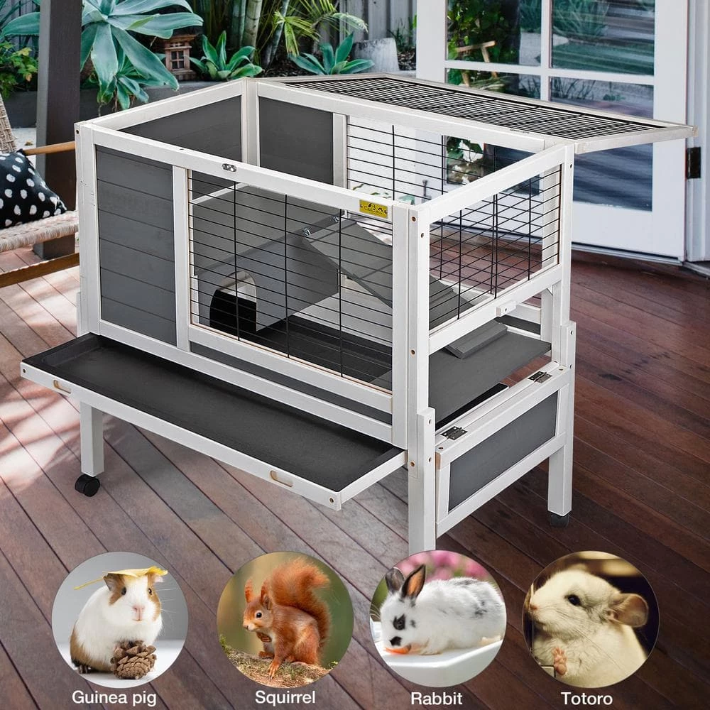 Moveable Wooden Rabbit Hutch Hamster Cage withPull Out Tray and Wheels by COZIWOW 4 Moveable Wooden Rabbit Hutch Hamster Cage withPull Out Tray and Wheels by COZIWOW - Image 4