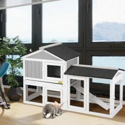 2-Tier Wooden Rabbit Hutch Pet House with Nest, Run and Tray by COZIWOW -Cheap Bird & Wildlife Supplies Store coziwow beds cages cw12h0473 1f 1000