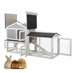 2-Tier Wooden Rabbit Hutch Pet House with Nest, Run and Tray by COZIWOW -Cheap Bird & Wildlife Supplies Store coziwow beds cages cw12h0473 4f 1000