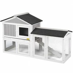 2-Tier Wooden Rabbit Hutch Pet House with Nest, Run and Tray by COZIWOW