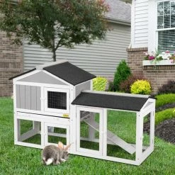 2-Tier Wooden Rabbit Hutch Pet House with Nest, Run and Tray by COZIWOW -Cheap Bird & Wildlife Supplies Store coziwow beds cages cw12h0473 c3 1000