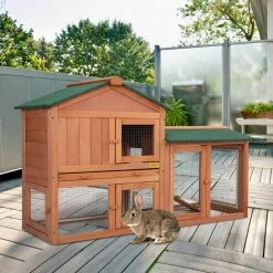 2-Tier Wooden Rabbit Hutch with Doors and Tray Orange by COZIWOW 14 2-Tier Wooden Rabbit Hutch with Doors and Tray Orange by COZIWOW -Cheap Bird & Wildlife Supplies Store coziwow beds cages cw12k0474 1f 1000
