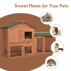 2-Tier Wooden Rabbit Hutch with Doors and Tray Orange by COZIWOW 13 2-Tier Wooden Rabbit Hutch with Doors and Tray Orange by COZIWOW -Cheap Bird & Wildlife Supplies Store coziwow beds cages cw12k0474 4f 1000