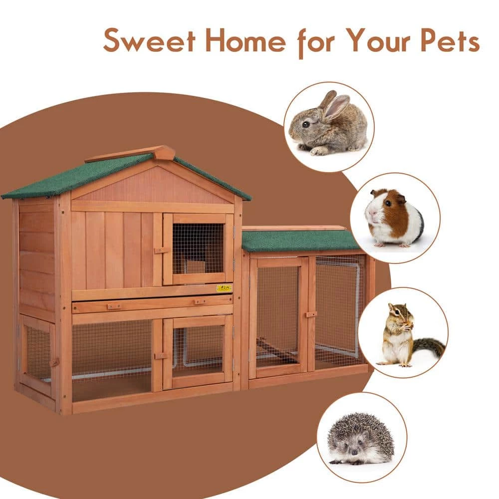 2-Tier Wooden Rabbit Hutch with Doors and Tray Orange by COZIWOW 5 2-Tier Wooden Rabbit Hutch with Doors and Tray Orange by COZIWOW - Image 5