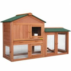 2-Tier Wooden Rabbit Hutch with Doors and Tray Orange by COZIWOW