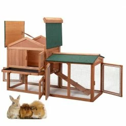 2-Tier Wooden Rabbit Hutch with Doors and Tray Orange by COZIWOW 17 2-Tier Wooden Rabbit Hutch with Doors and Tray Orange by COZIWOW -Cheap Bird & Wildlife Supplies Store coziwow beds cages cw12k0474 76 1000