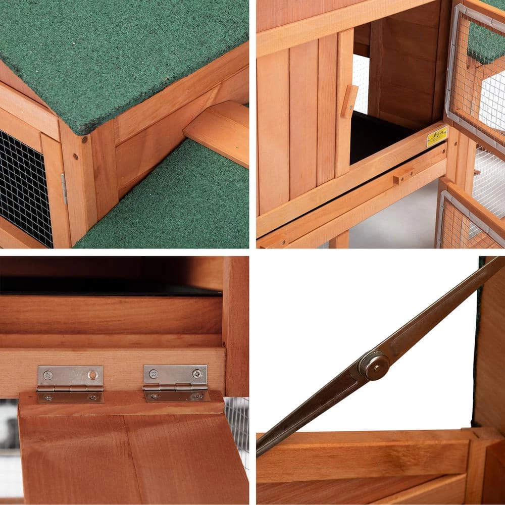 2-Tier Wooden Rabbit Hutch with Doors and Tray Orange by COZIWOW 8 2-Tier Wooden Rabbit Hutch with Doors and Tray Orange by COZIWOW - Image 8