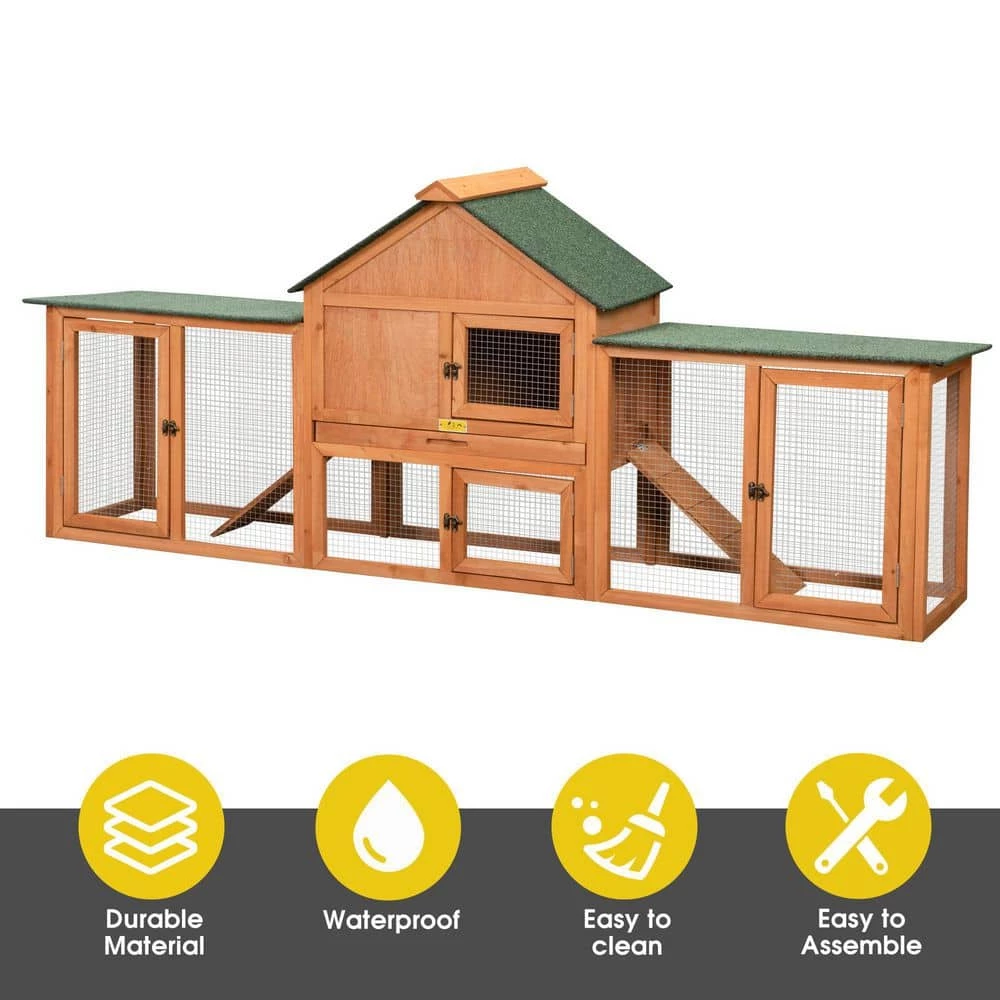 2-Story Rabbit House Pet Hutch with Ramps for Backyard Orange by COZIWOW 8 2-Story Rabbit House Pet Hutch with Ramps for Backyard Orange by COZIWOW - Image 8
