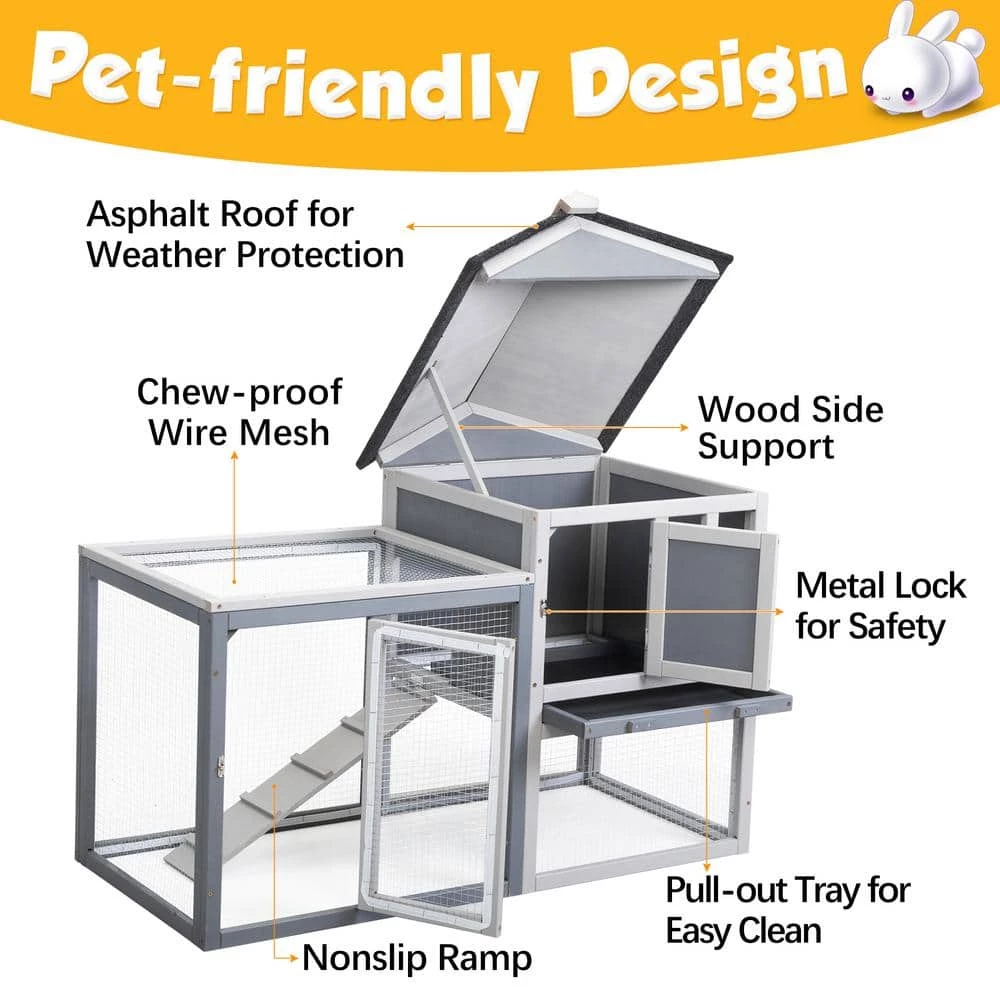 2 Story Wood Rabbit Hutch Cage with Tray and Ramp by COZIWOW 4 2 Story Wood Rabbit Hutch Cage with Tray and Ramp by COZIWOW - Image 4
