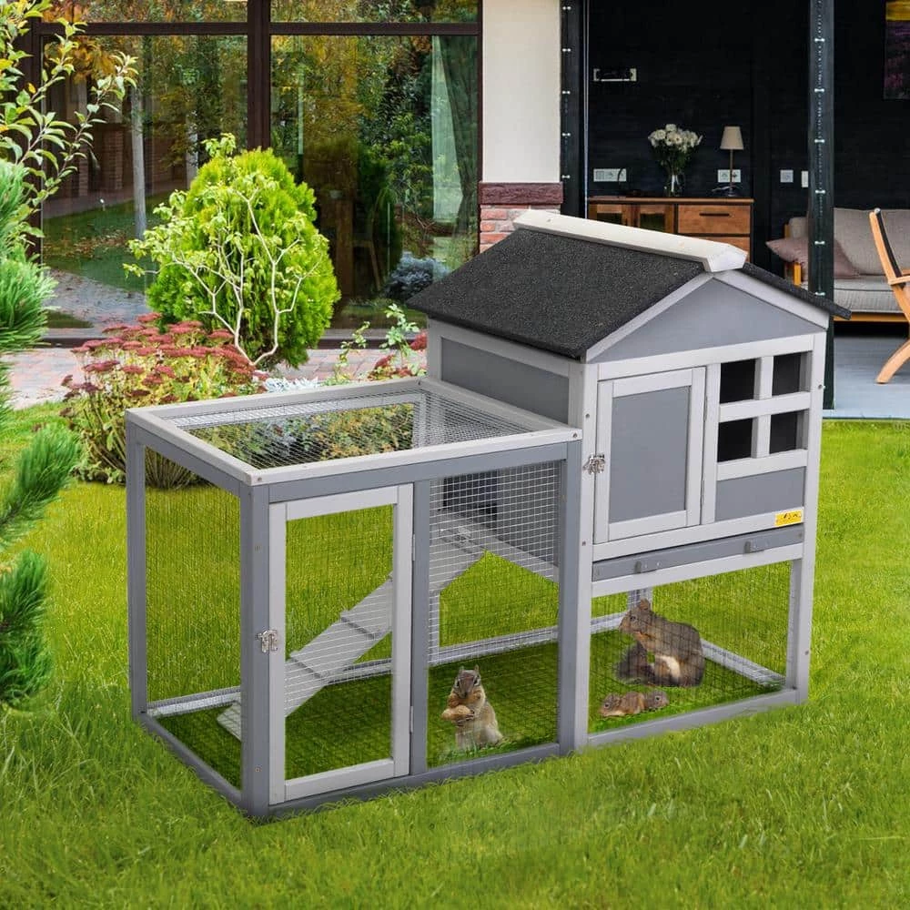 2 Story Wood Rabbit Hutch Cage with Tray and Ramp by COZIWOW 3 2 Story Wood Rabbit Hutch Cage with Tray and Ramp by COZIWOW - Image 3