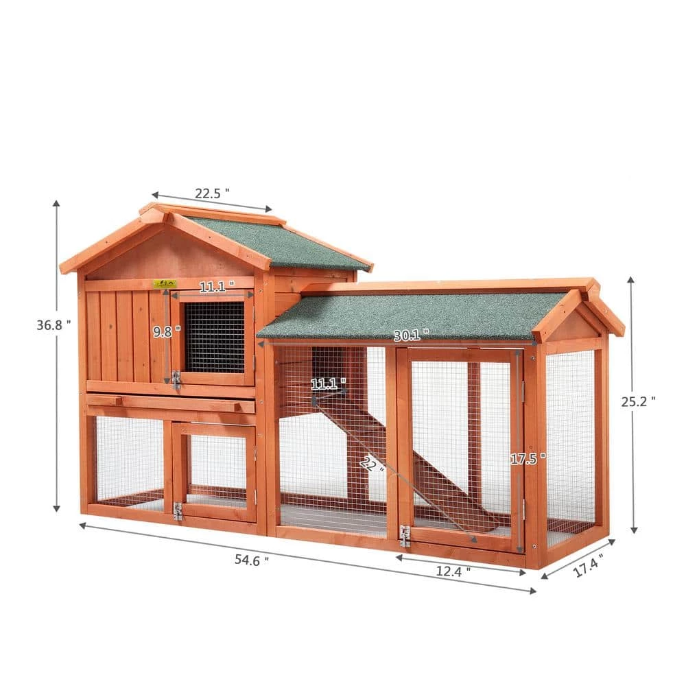 2-Tier Wooden Rabbit Hutch Outdoor Bunny Cage with Run Waterproof Roof by COZIWOW 5 2-Tier Wooden Rabbit Hutch Outdoor Bunny Cage with Run Waterproof Roof by COZIWOW - Image 5