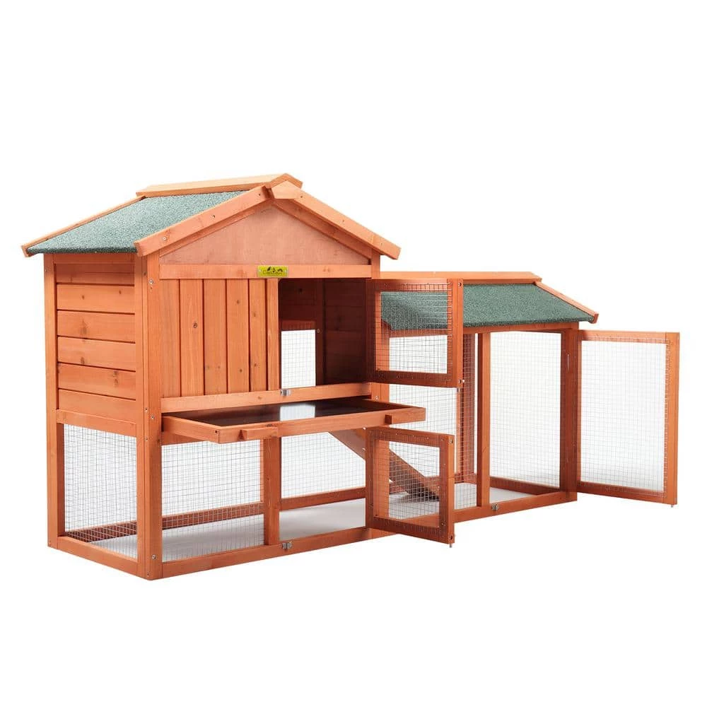 2-Tier Wooden Rabbit Hutch Outdoor Bunny Cage with Run Waterproof Roof by COZIWOW 3 2-Tier Wooden Rabbit Hutch Outdoor Bunny Cage with Run Waterproof Roof by COZIWOW - Image 3
