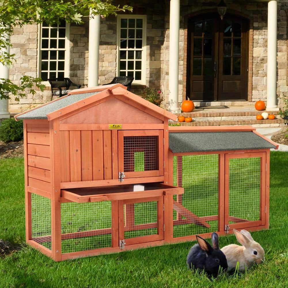2-Tier Wooden Rabbit Hutch Outdoor Bunny Cage with Run Waterproof Roof by COZIWOW 2 2-Tier Wooden Rabbit Hutch Outdoor Bunny Cage with Run Waterproof Roof by COZIWOW - Image 2