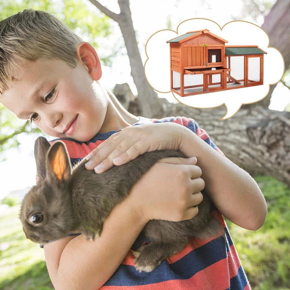 2-Tier Wooden Rabbit Hutch Outdoor Bunny Cage with Run Waterproof Roof by COZIWOW 7 2-Tier Wooden Rabbit Hutch Outdoor Bunny Cage with Run Waterproof Roof by COZIWOW - Image 7