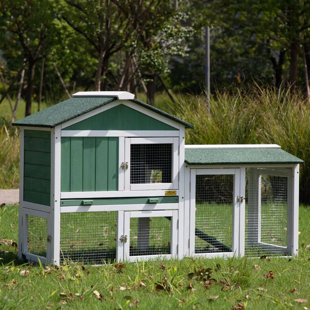 2-Tier Wooden Rabbit Hutch Bunny Cage with Waterproof Roof, Tray by COZIWOW 6 2-Tier Wooden Rabbit Hutch Bunny Cage with Waterproof Roof, Tray by COZIWOW - Image 6