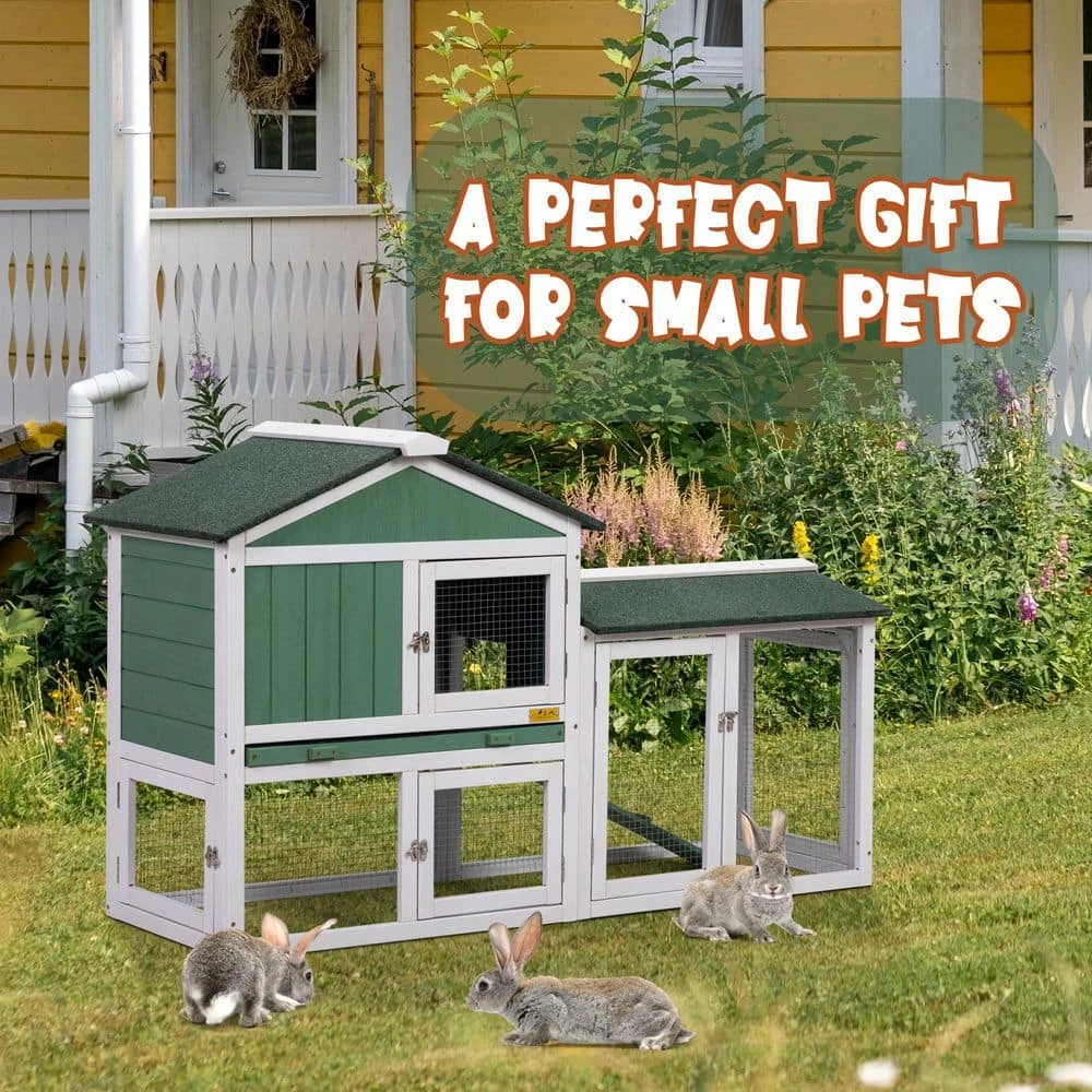 2-Tier Wooden Rabbit Hutch Bunny Cage with Waterproof Roof, Tray by COZIWOW 3 2-Tier Wooden Rabbit Hutch Bunny Cage with Waterproof Roof, Tray by COZIWOW - Image 3