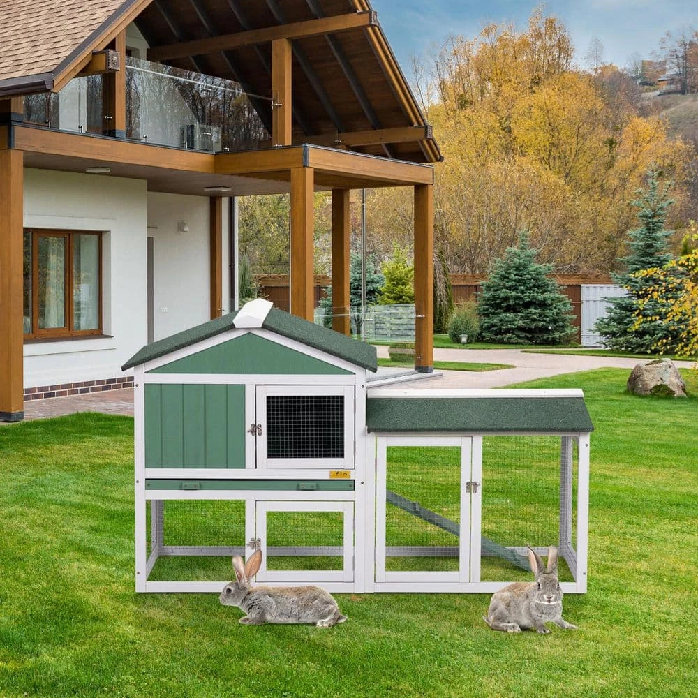 2-Tier Wooden Rabbit Hutch Bunny Cage with Waterproof Roof, Tray by COZIWOW 2 2-Tier Wooden Rabbit Hutch Bunny Cage with Waterproof Roof, Tray by COZIWOW - Image 2