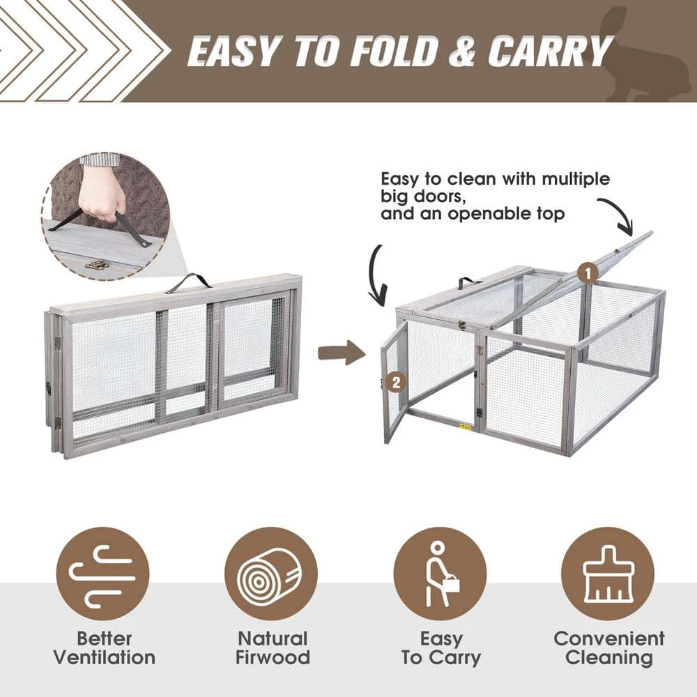 45 in. L Folding Wood Rabbit Hutch Chicken Coop by COZIWOW 4 45 in. L Folding Wood Rabbit Hutch Chicken Coop by COZIWOW - Image 4