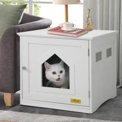 Wooden Cat House and Litter Box Enclosure Nightstand with 4 Vents, White by COZIWOW -Cheap Bird & Wildlife Supplies Store coziwow cat houses cw12f0309 76 1000