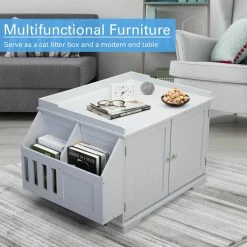 Cat Washroom Storage Bench Litter Box Enclosure with Table by COZIWOW -Cheap Bird & Wildlife Supplies Store coziwow cat houses cw12x0484 76 1000