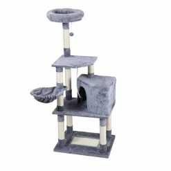 58.3 in. Cat Tree 4-Tier Tower Kitty Play House Scratching Posts Gray by COZIWOW