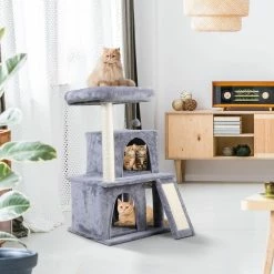 34 in. 3- Tier Cat Tree With 2 Condos, Kitten Tower Activity Center Gray by COZIWOW -Cheap Bird & Wildlife Supplies Store coziwow cat trees scratch posts cw12b0325 4f 1000