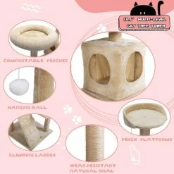59.5 in. Cat Tree Kitten Activity Condo Penthouse W/ Scratching Post and Ladder Beige by COZIWOW -Cheap Bird & Wildlife Supplies Store coziwow cat trees scratch posts cw12n0207 44 1000