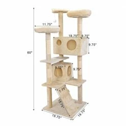 59.5 in. Cat Tree Kitten Activity Condo Penthouse W/ Scratching Post and Ladder Beige by COZIWOW -Cheap Bird & Wildlife Supplies Store coziwow cat trees scratch posts cw12n0207 4f 1000