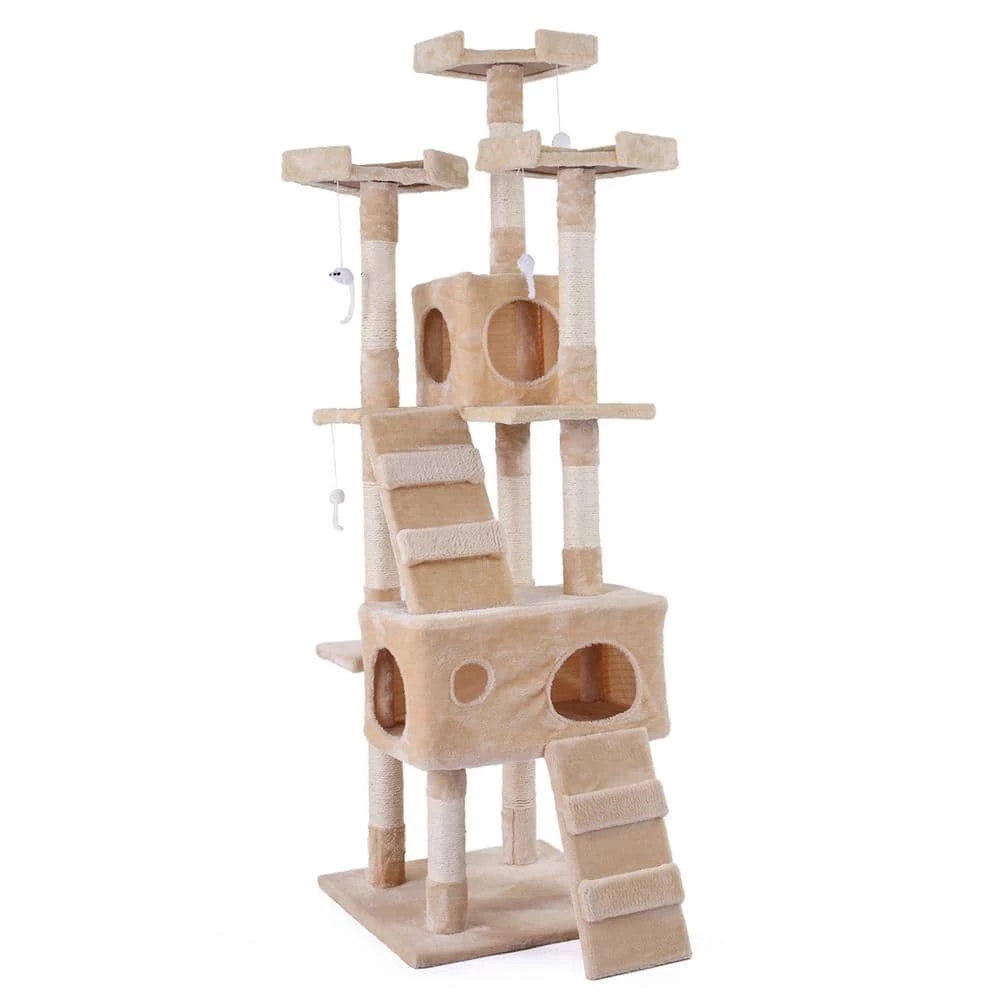 Sturdy Beige Cat Tree Tower Condo Flannel Covered by COZIWOW 1 Sturdy Beige Cat Tree Tower Condo Flannel Covered by COZIWOW