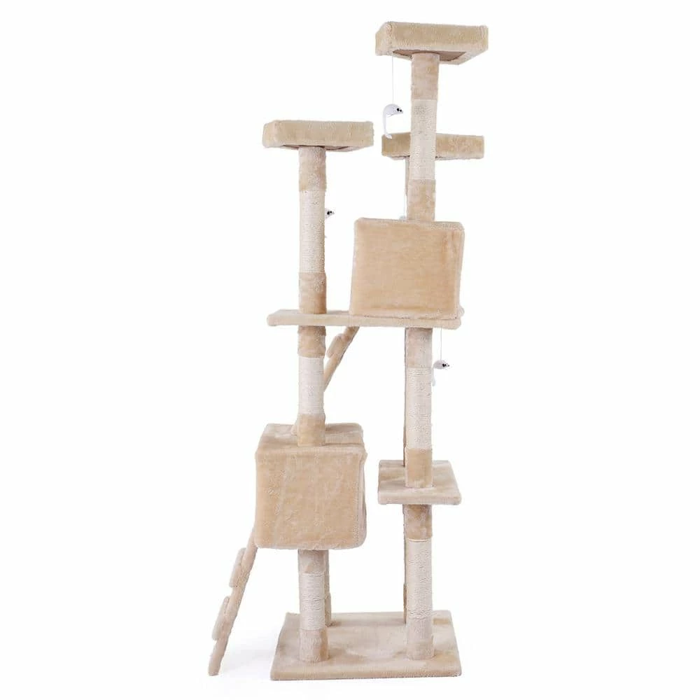 Sturdy Beige Cat Tree Tower Condo Flannel Covered by COZIWOW 3 Sturdy Beige Cat Tree Tower Condo Flannel Covered by COZIWOW - Image 3