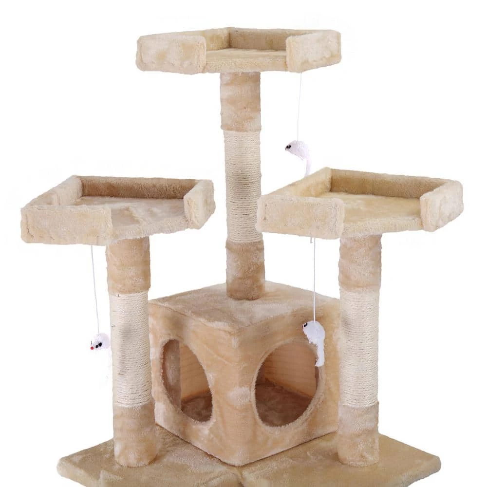Sturdy Beige Cat Tree Tower Condo Flannel Covered by COZIWOW 8 Sturdy Beige Cat Tree Tower Condo Flannel Covered by COZIWOW - Image 8
