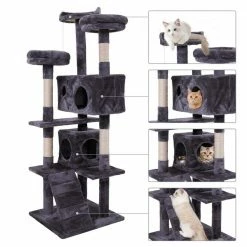 60 in. H Cat Tree Gray Condo Kitty Play House by COZIWOW -Cheap Bird & Wildlife Supplies Store coziwow cat trees scratch posts cw12p0208 44 1000