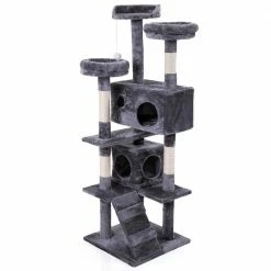60 in. H Cat Tree Gray Condo Kitty Play House by COZIWOW
