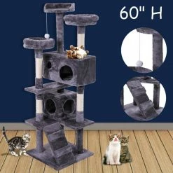60 in. H Cat Tree Gray Condo Kitty Play House by COZIWOW -Cheap Bird & Wildlife Supplies Store coziwow cat trees scratch posts cw12p0208 c3 1000