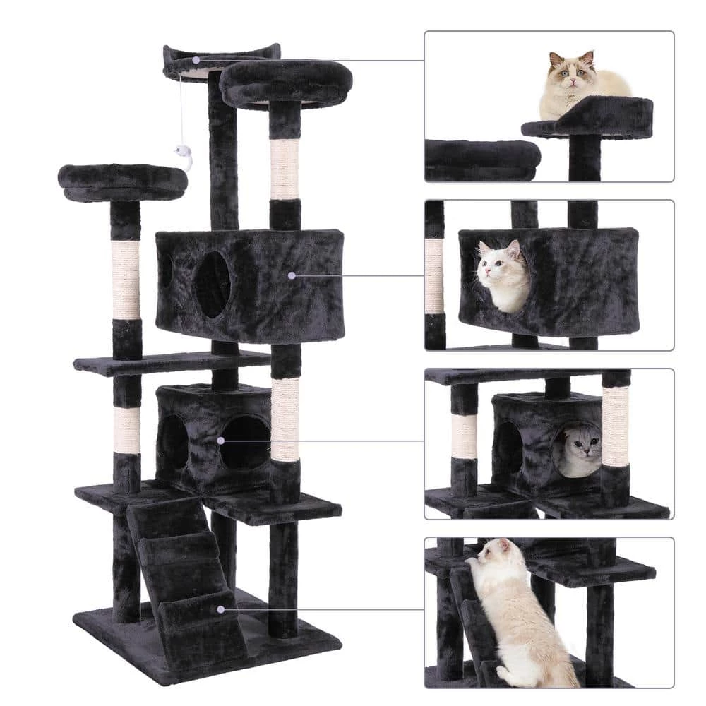 60 in. Cat Tree Tower Condo Plush Perches with Ladder for Play Rest Furniture Cover by COZIWOW 5 60 in. Cat Tree Tower Condo Plush Perches with Ladder for Play Rest Furniture Cover by COZIWOW - Image 5